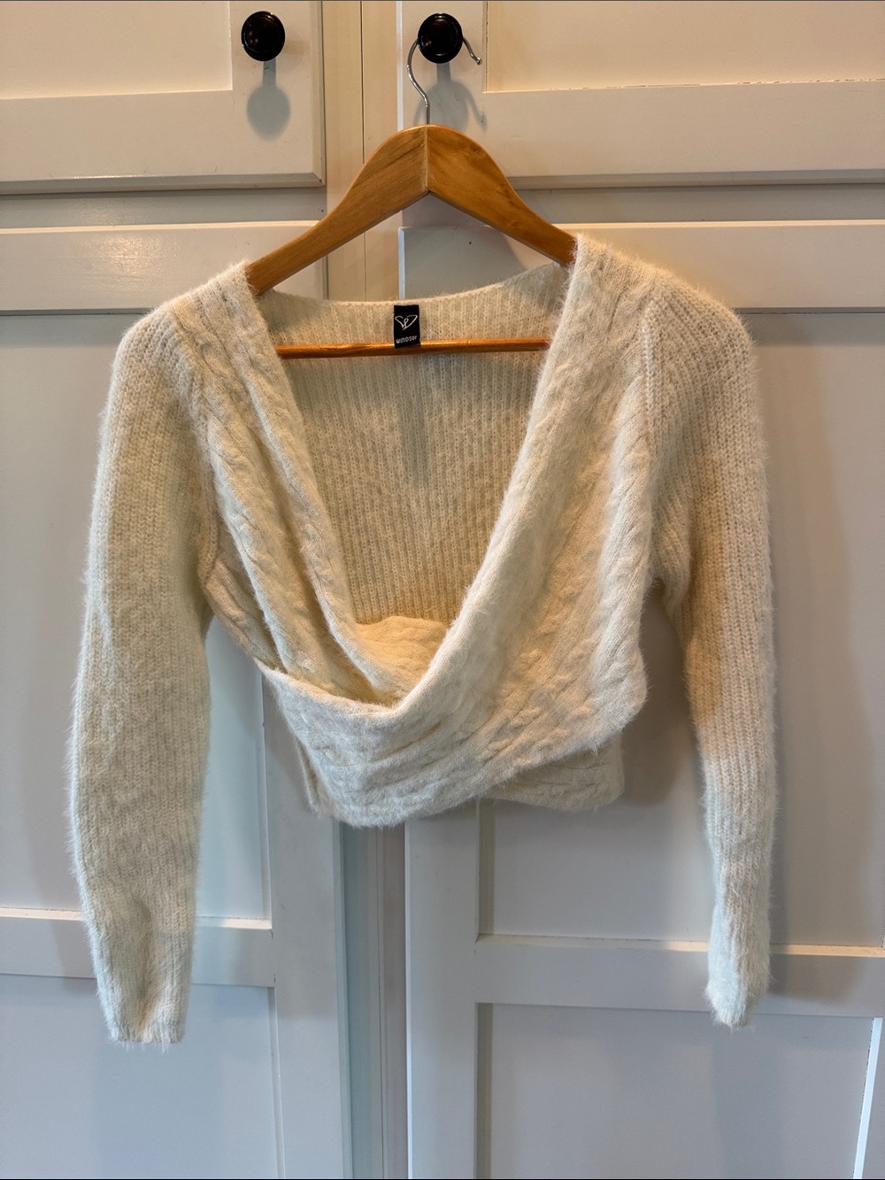Windsor Cream V-Neck Cropped Wrap Sweater
